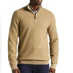 Joseph Abboud Pullover Mens Small Long Sleeve Tan 100% Cotton Knit 1/4 Zip